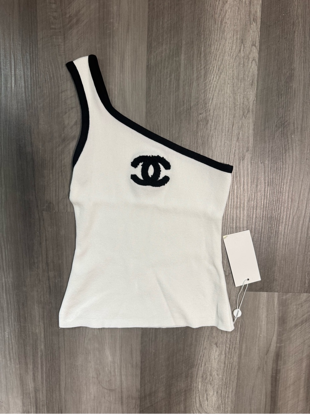 C C One-Shoulder Black & White Crop Top